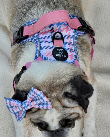 Pink Houndstooth Leather Dog Collar