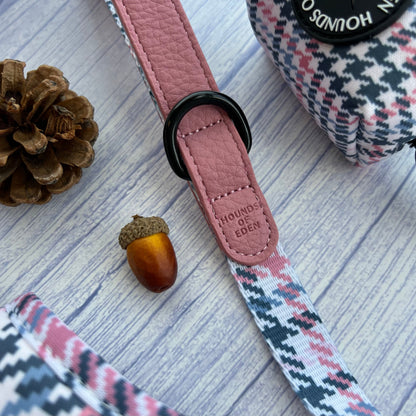 Pink Houndstooth Leather Dog Collar