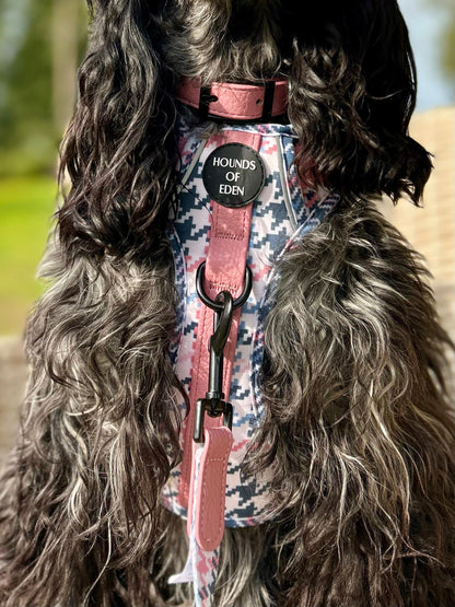 Pink Houndstooth Leather Dog Collar