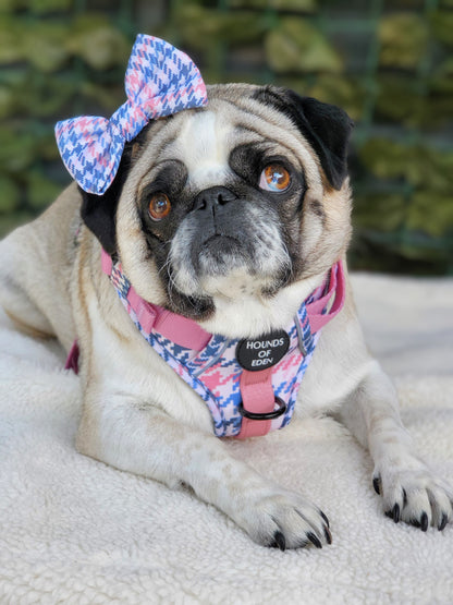 Pink Houndstooth Leather Dog Collar