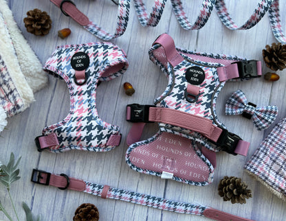 Pink Houndstooth Leather Dog Collar