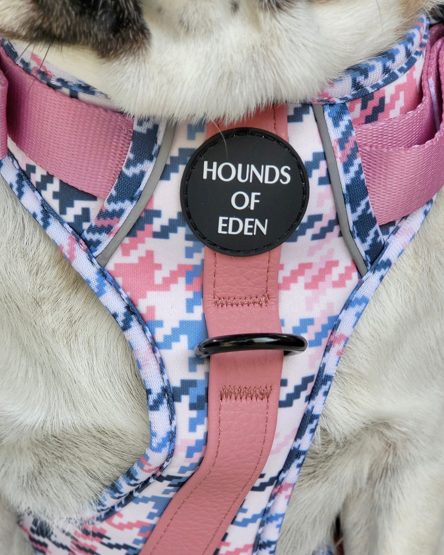 Pink Houndstooth Leather Dog Collar