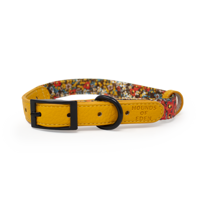 Retro Bloom Leather Dog Collar