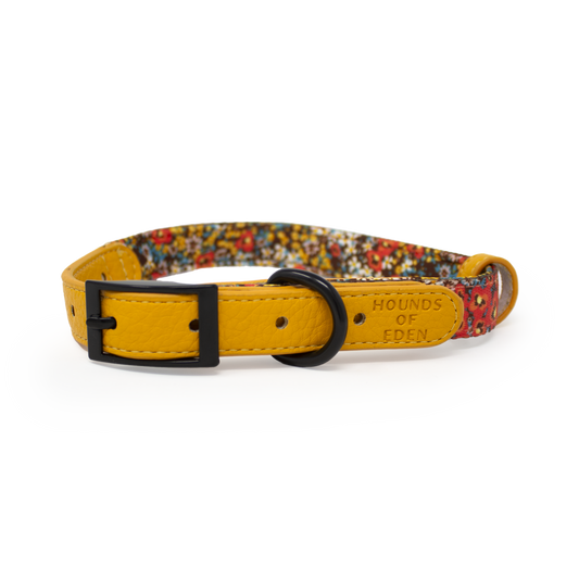 Retro Bloom Leather Dog Collar