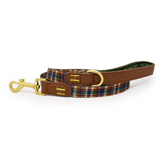 Oak Forest Plaid Leather Dog Lead