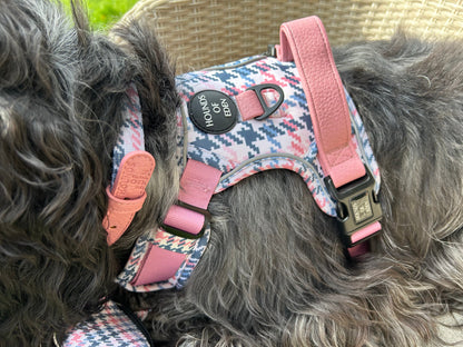 Pink Houndstooth Leather Dog Collar