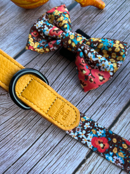 Retro Bloom Leather Dog Collar