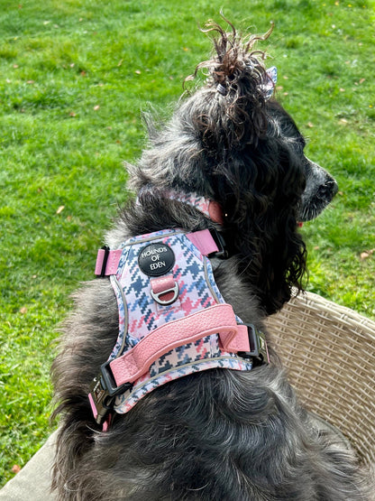 Pink Houndstooth Leather Dog Collar