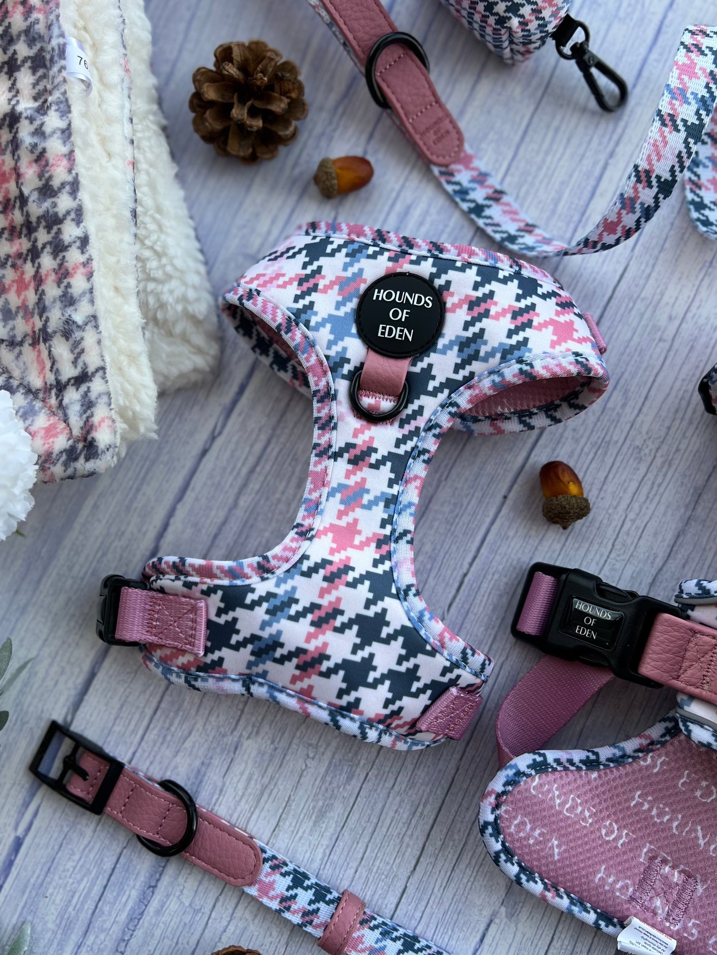 Pink Houndstooth Dog Harness (XXS-XS)