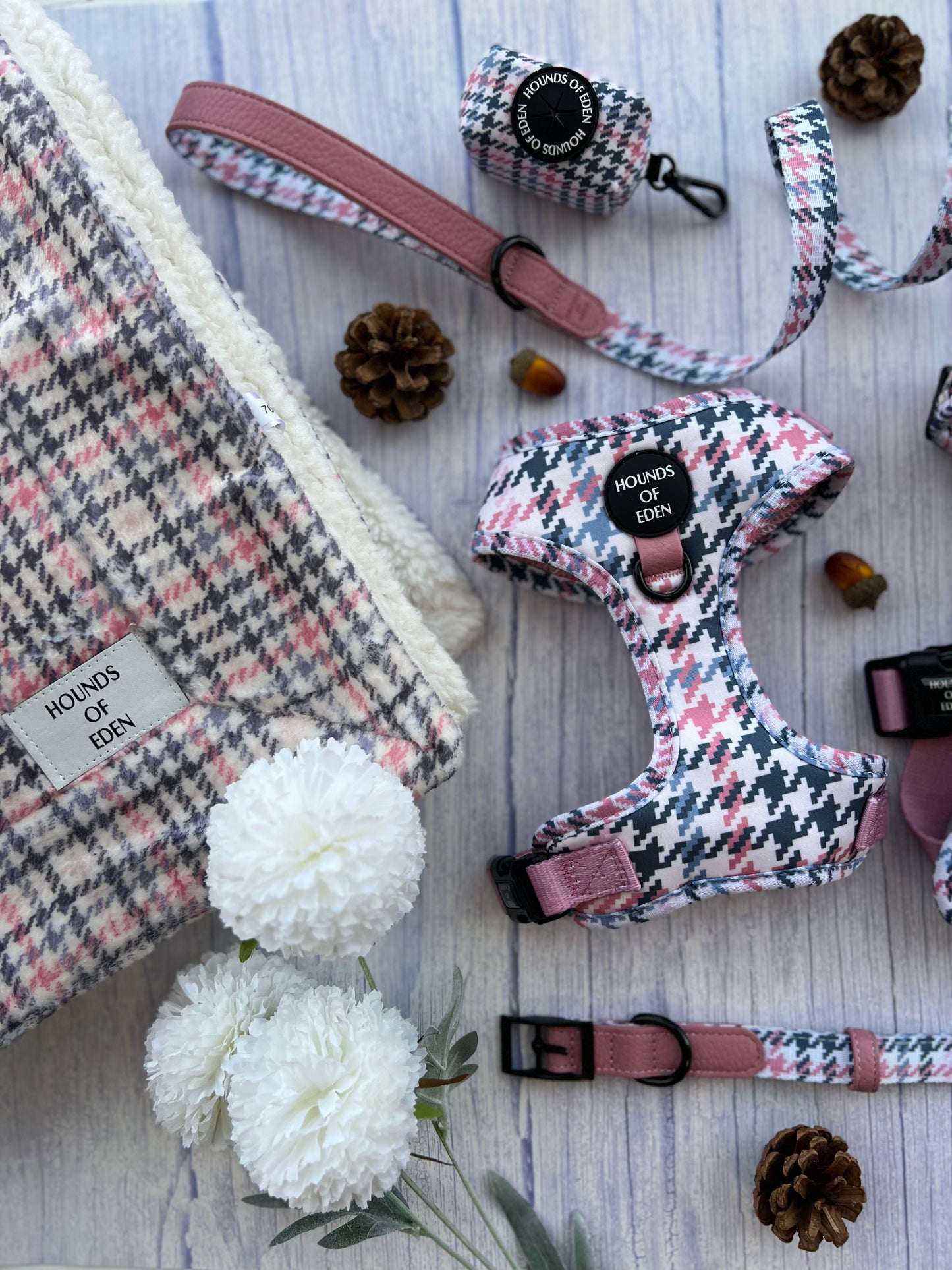 Pink Houndstooth Dog Harness (XXS-XS)