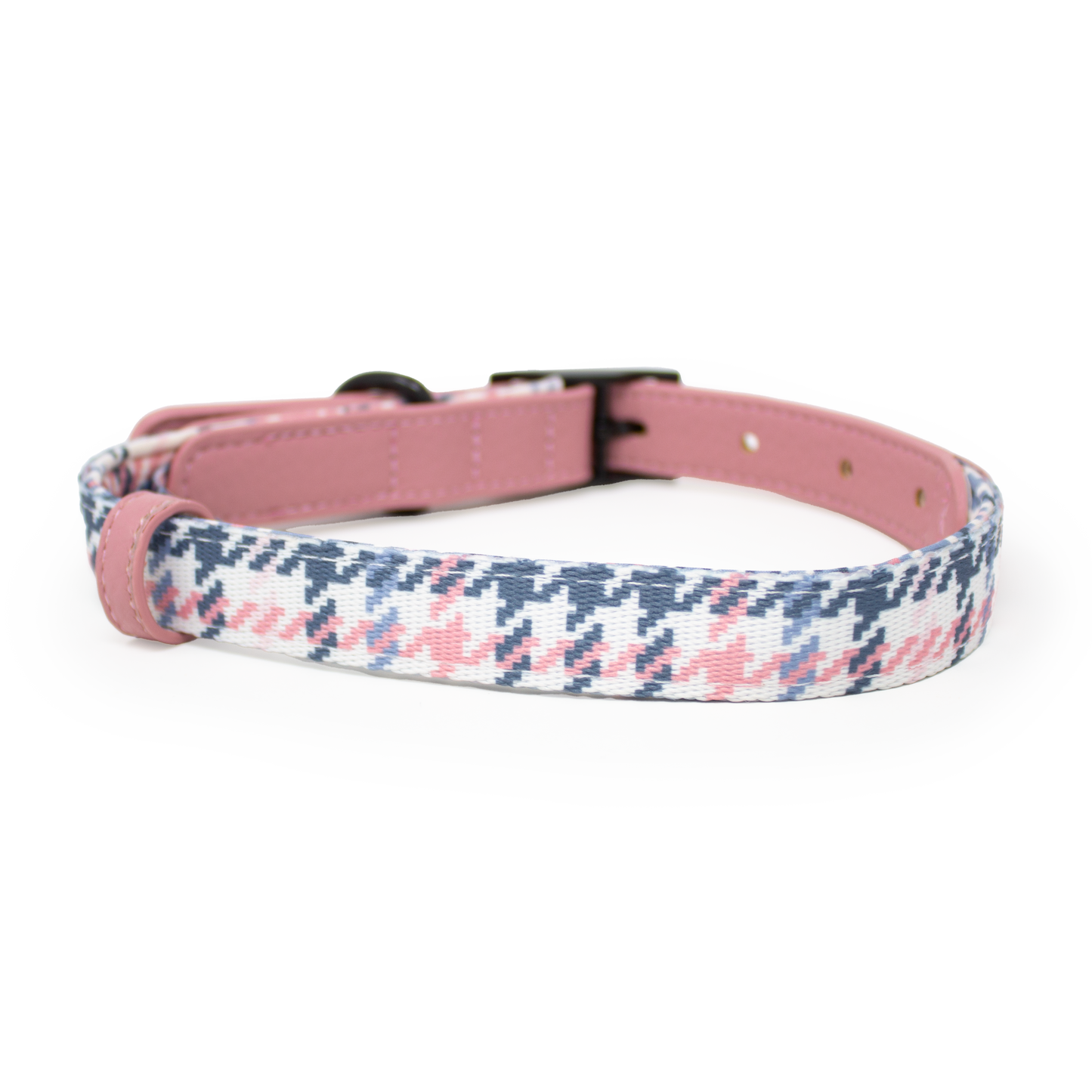 Pink Houndstooth Leather Dog Collar