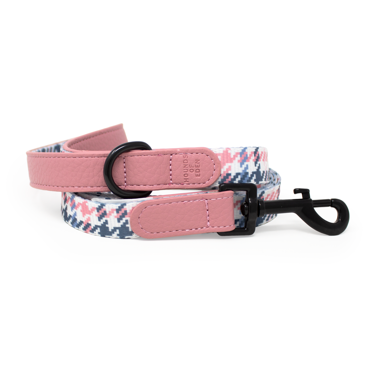 Pink Houndstooth Leather Dog Collar