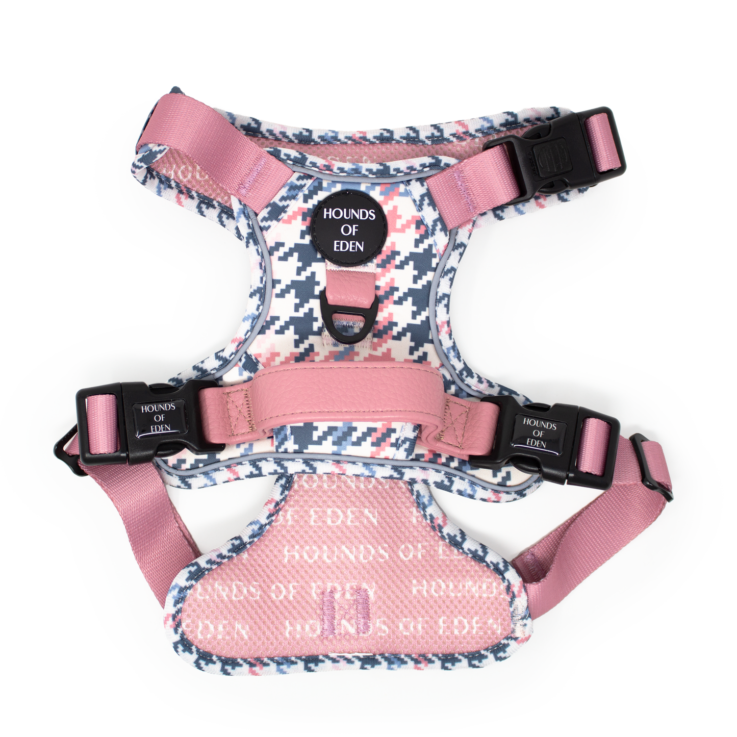 Pink Houndstooth Leather Dog Collar