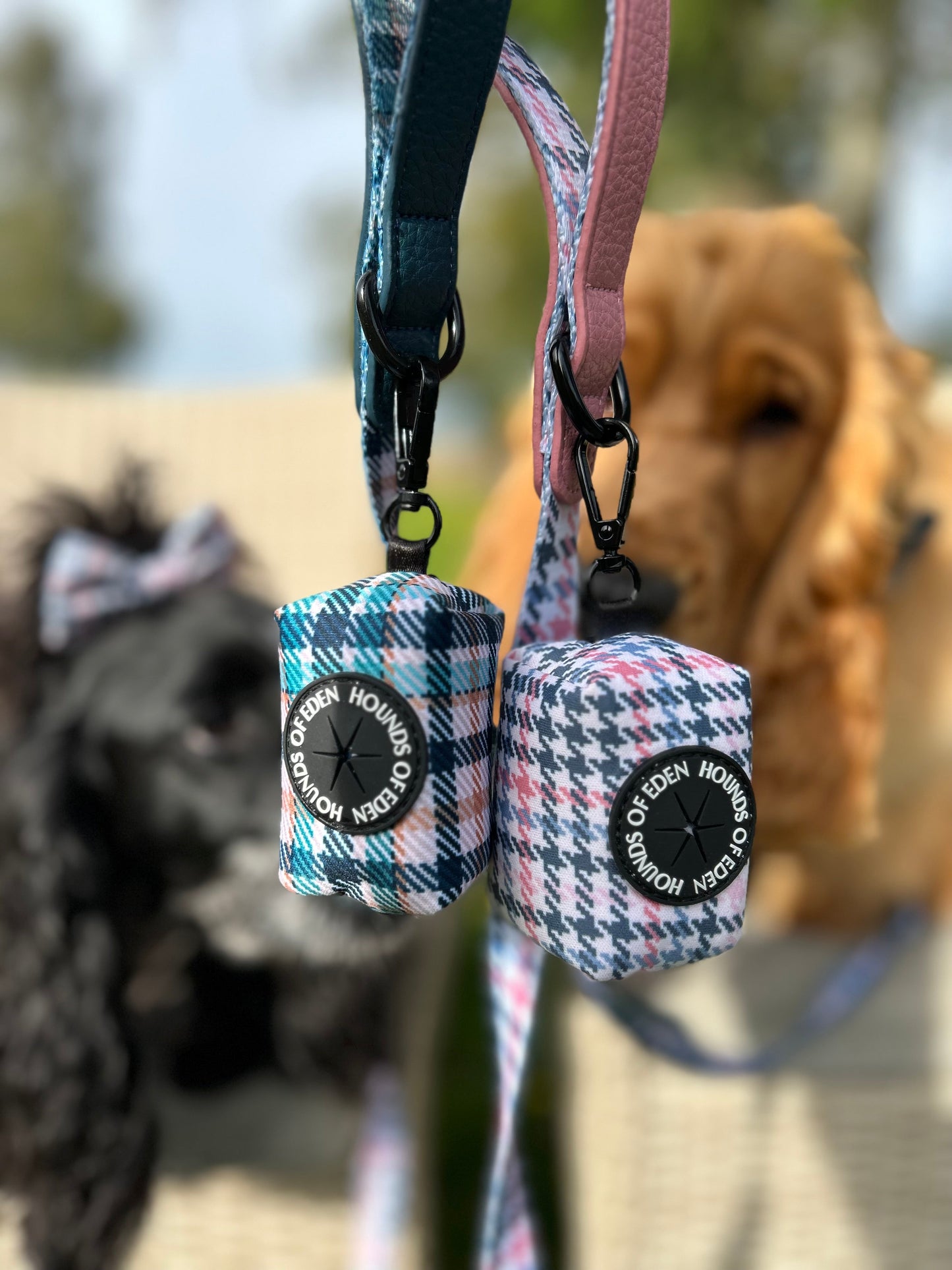 Pink Houndstooth Leather Dog Lead